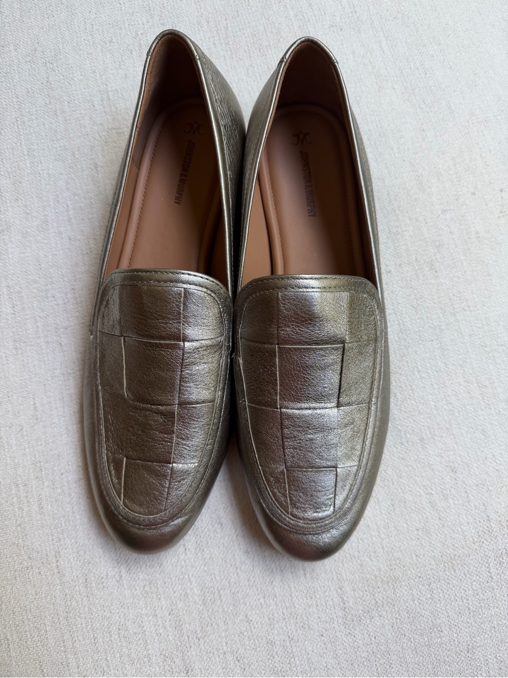 Johnston & Murphy Metallic Pewter Leather Loafers